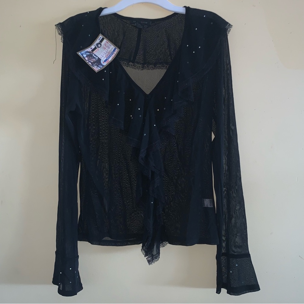 The Limited Sheer v-neck with flared sleeves
